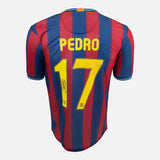 Framed Pedro Signed Barcelona Shirt 2009-10 Home [Modern]