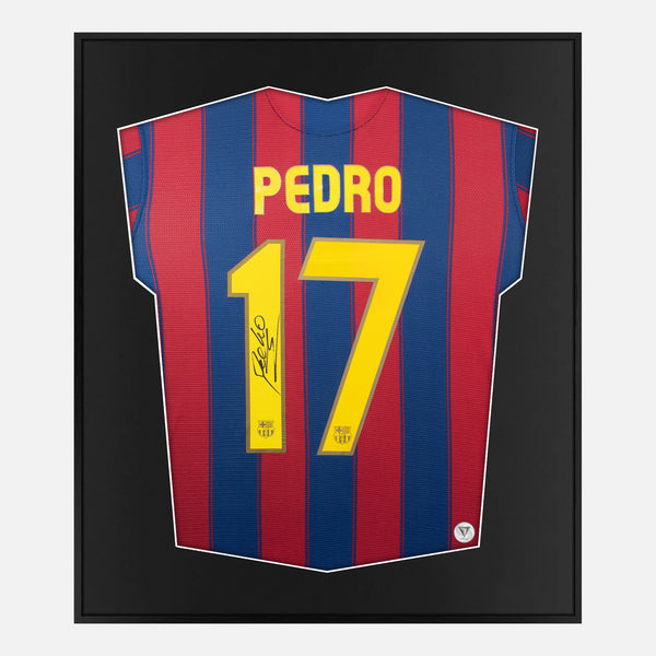 Framed Pedro Signed Shirt, Barcelona Home [Mini]