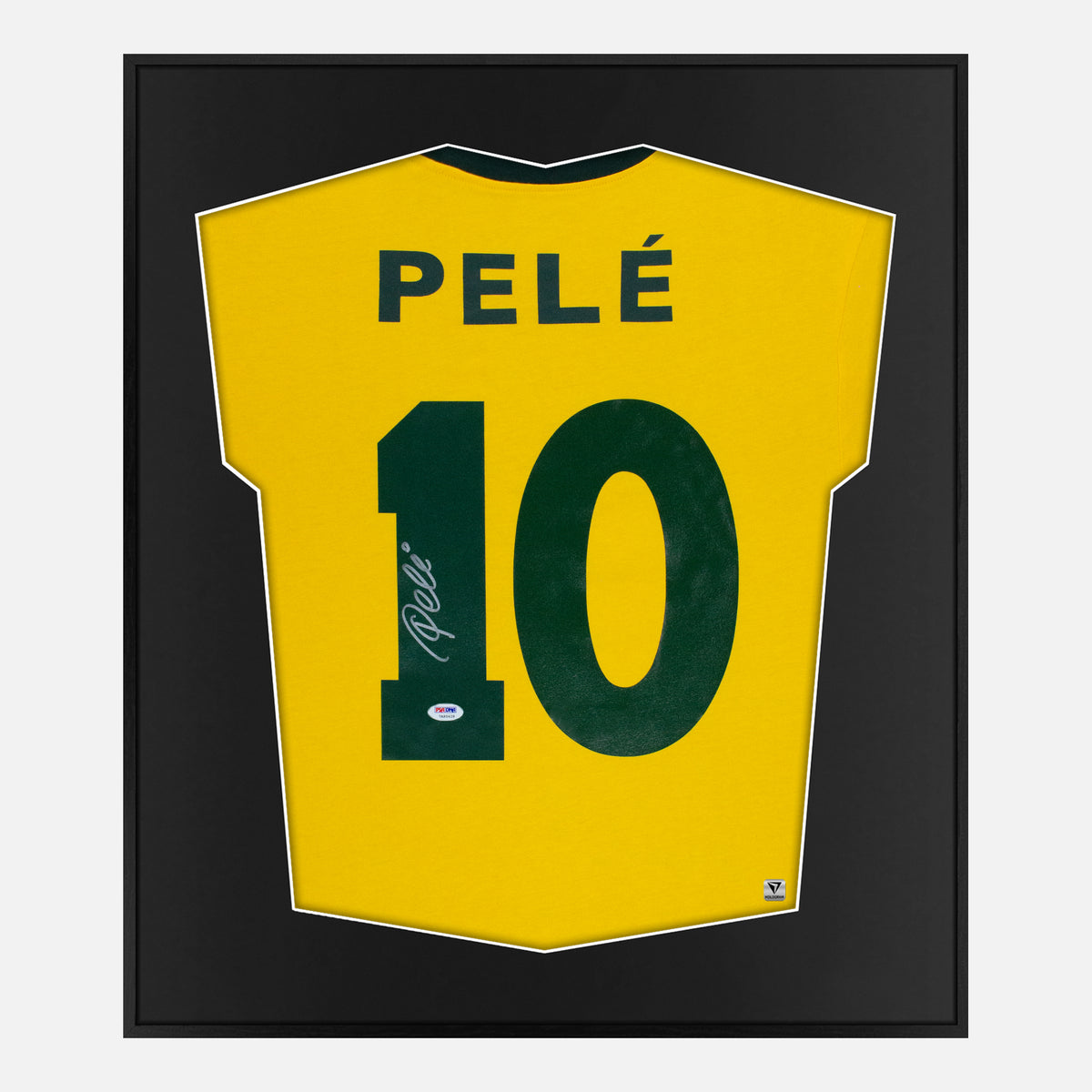 Framed Pele Signed Brazil Shirt, 10 [Lite] — Lite framed Brazil shirt signed by Pele | The Vault