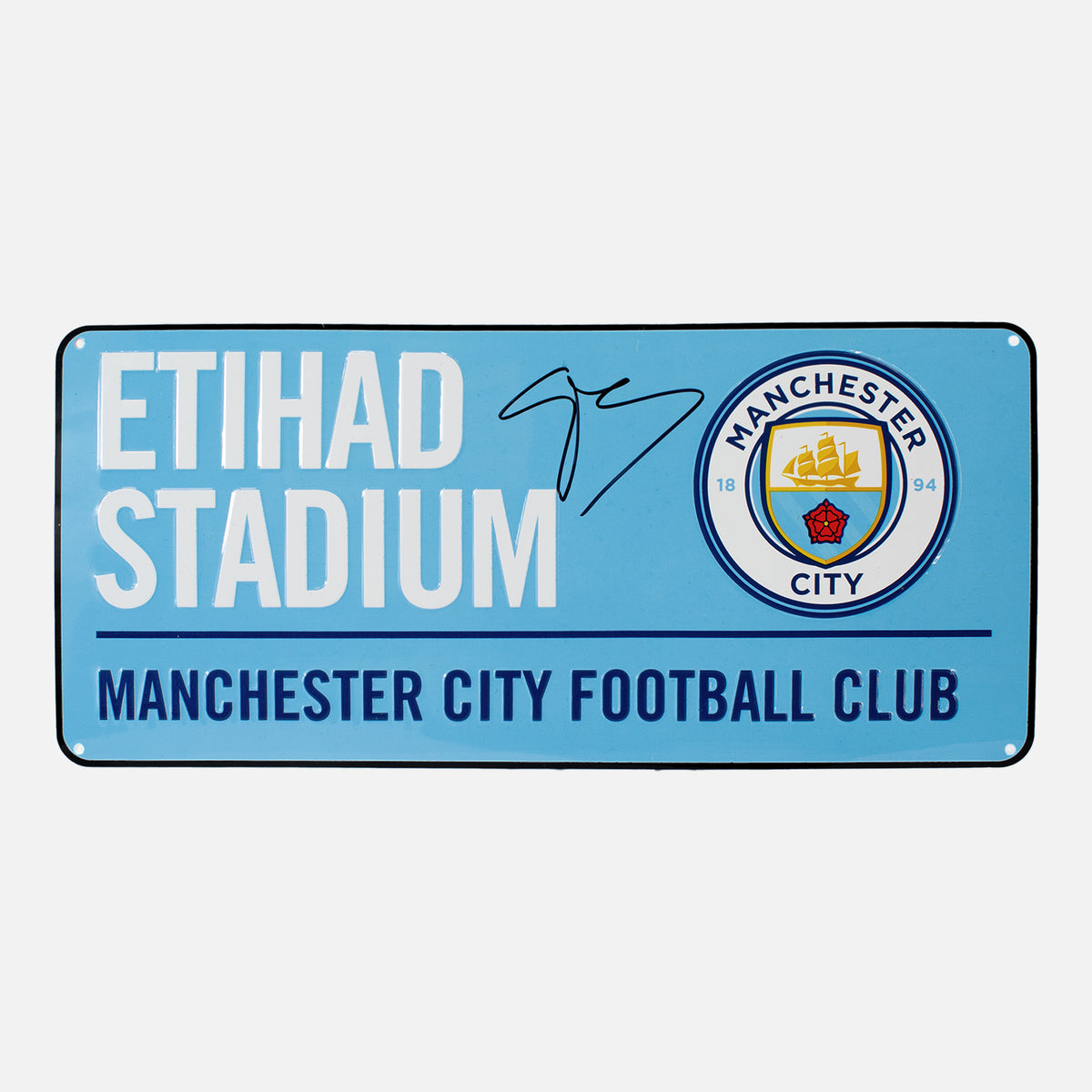 Pep Guardiola Signed Stadium Sign Blue Manchester City — Ready to hang in your man cave, home bar or office | The Vault