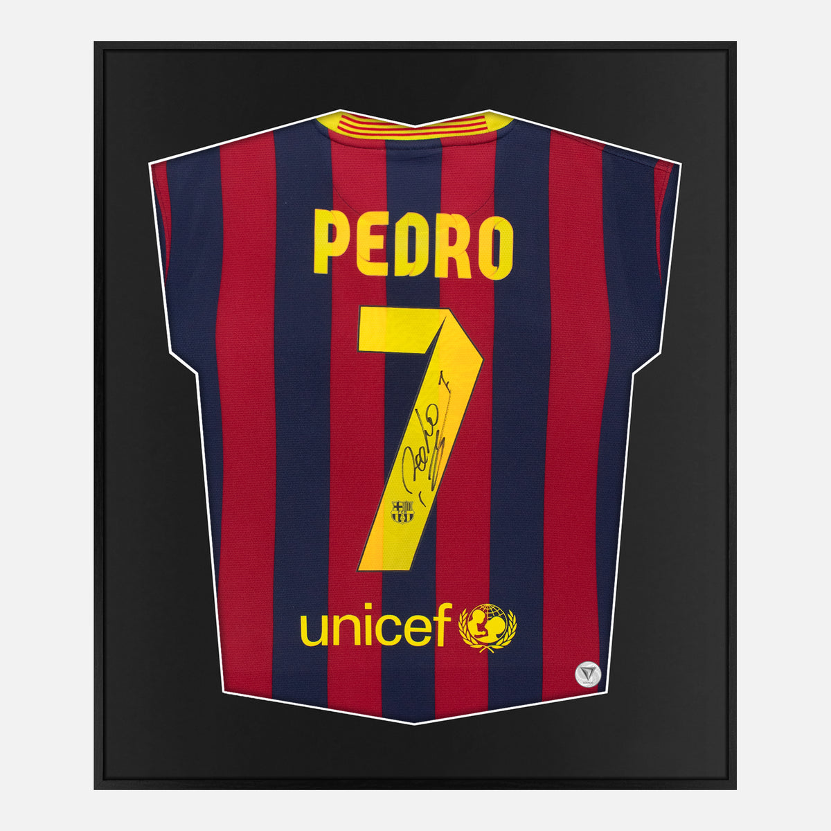 Framed Pedro Signed Shirt, Barcelona Home 7 Red/Blue [Lite] — Authentic signature with NFC and COA | The Vault