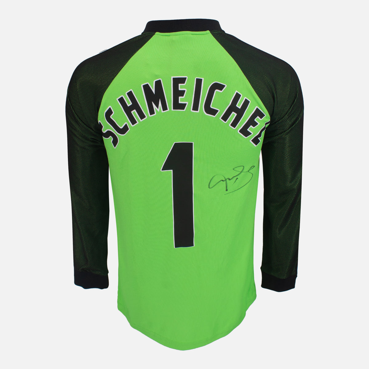 Peter Schmeichel Signed Manchester United Shirt 1998-99 Goalkeeper [1] — Manchester United signed shirt from the 1998 to 1999 season | The Vault