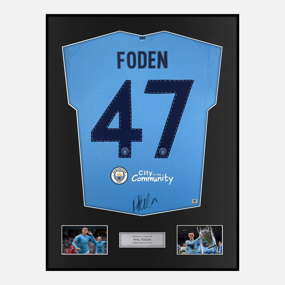 Framed Phil Foden Signed Manchester City Shirt 2023 Treble [Classic] — Verified autograph with NFC and certificate | The Vault
