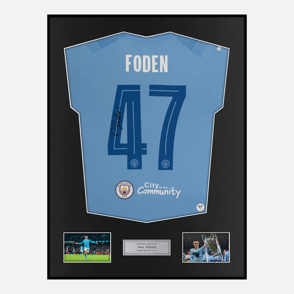 Framed Phil Foden Signed Manchester City Shirt 2023-24 Home [Modern]