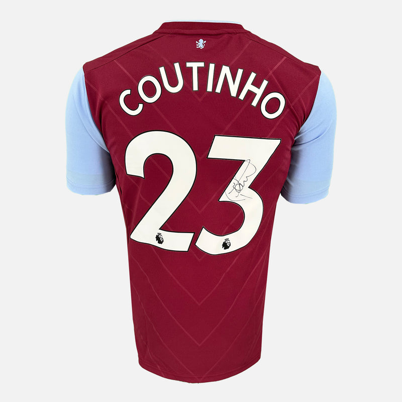 Framed Philippe Coutinho Signed Aston Villa Shirt 2022-23 Home [Modern]