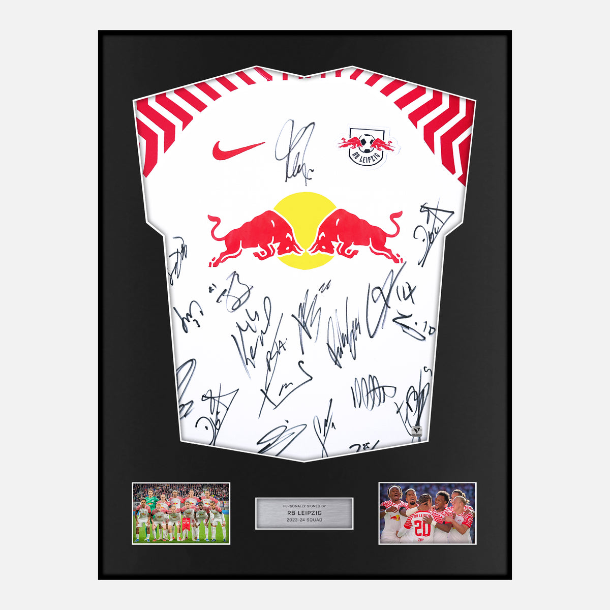 Framed Squad Signed RB Leipzig Shirt 2023-24 Home [Classic] — Verified autograph with NFC and certificate | The Vault