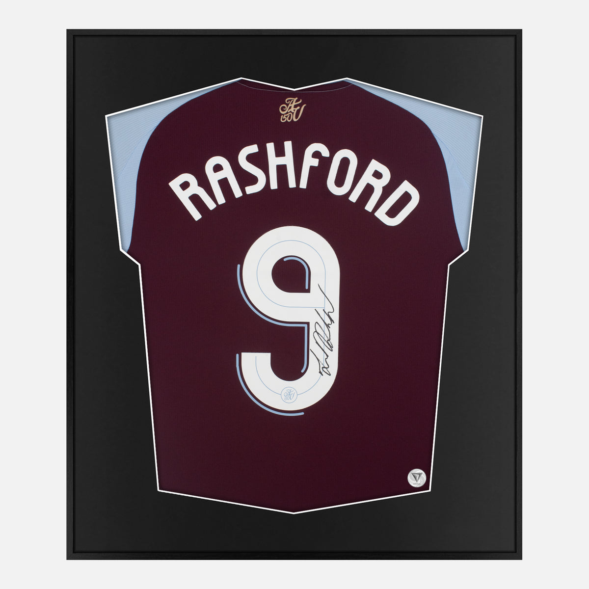 Framed Rashford Signed Aston Villa Shirt, Champions League [Lite] — Authentic signature with NFC and COA | The Vault