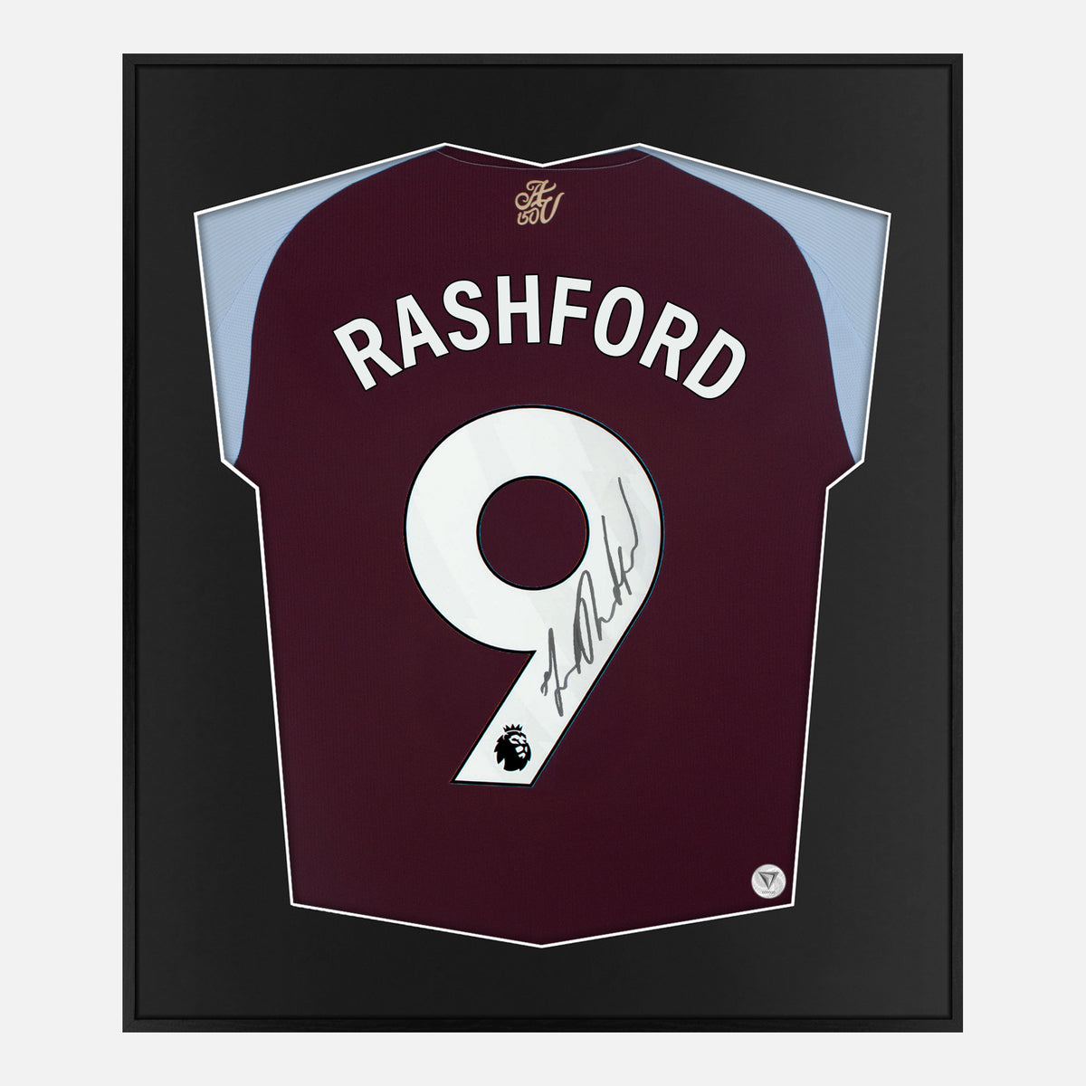Framed Rashford Signed Aston Villa Shirt, 9 [Lite] — Lite framed Aston Villa shirt signed by Marcus Rashford | The Vault