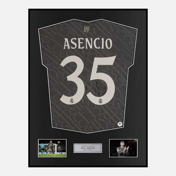 Framed Raul Asencio Signed Real Madrid Shirt 2024-25 Third away [Classic]