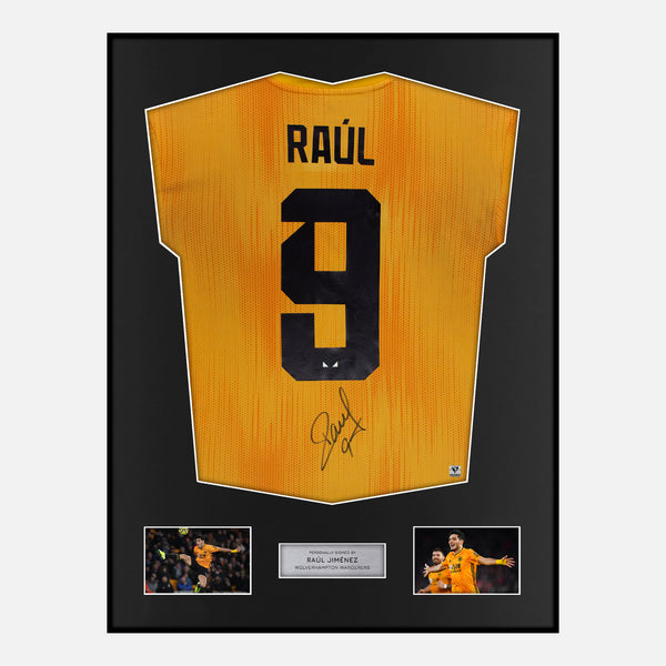 Framed Raul Jimenez Signed Wolves Shirt 2019-20 Home [Modern]