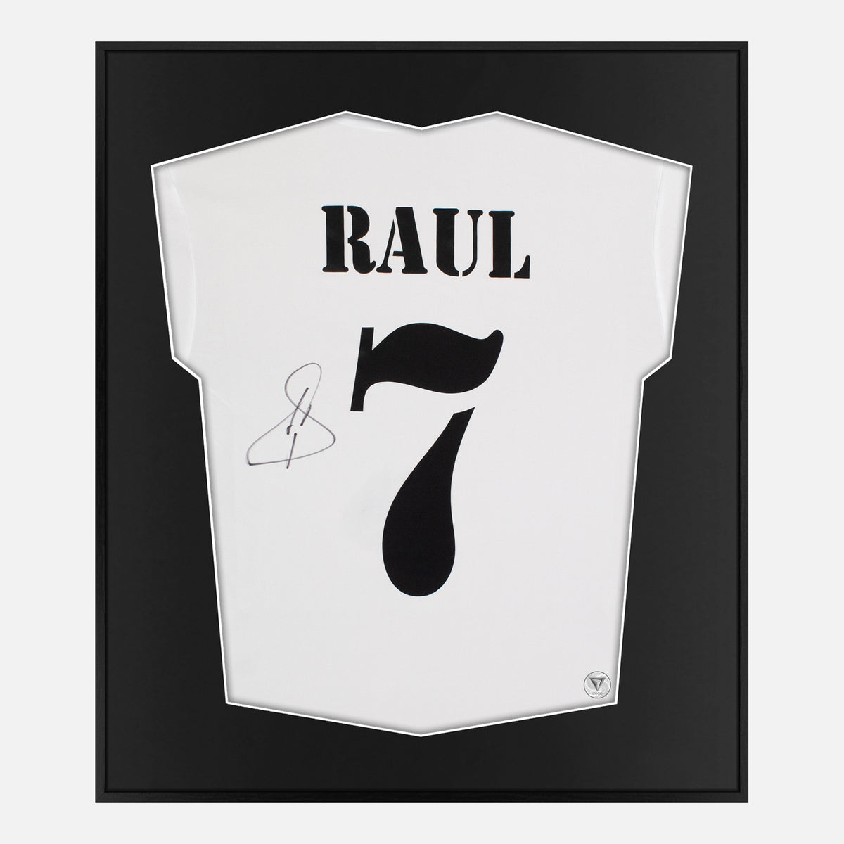 Framed Raúl Signed Shirt, Real Madrid, White Home [Lite] — Authentic signature with NFC and COA | The Vault