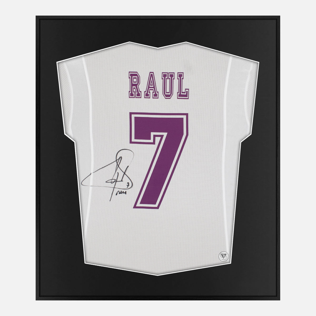Framed Raul Signed Shirt, Rare Real Madrid 7 Display [Lite] — Authentic signature with NFC and COA | The Vault