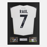 Framed Raul Signed Real Madrid Shirt 2009-10 Home [Classic]