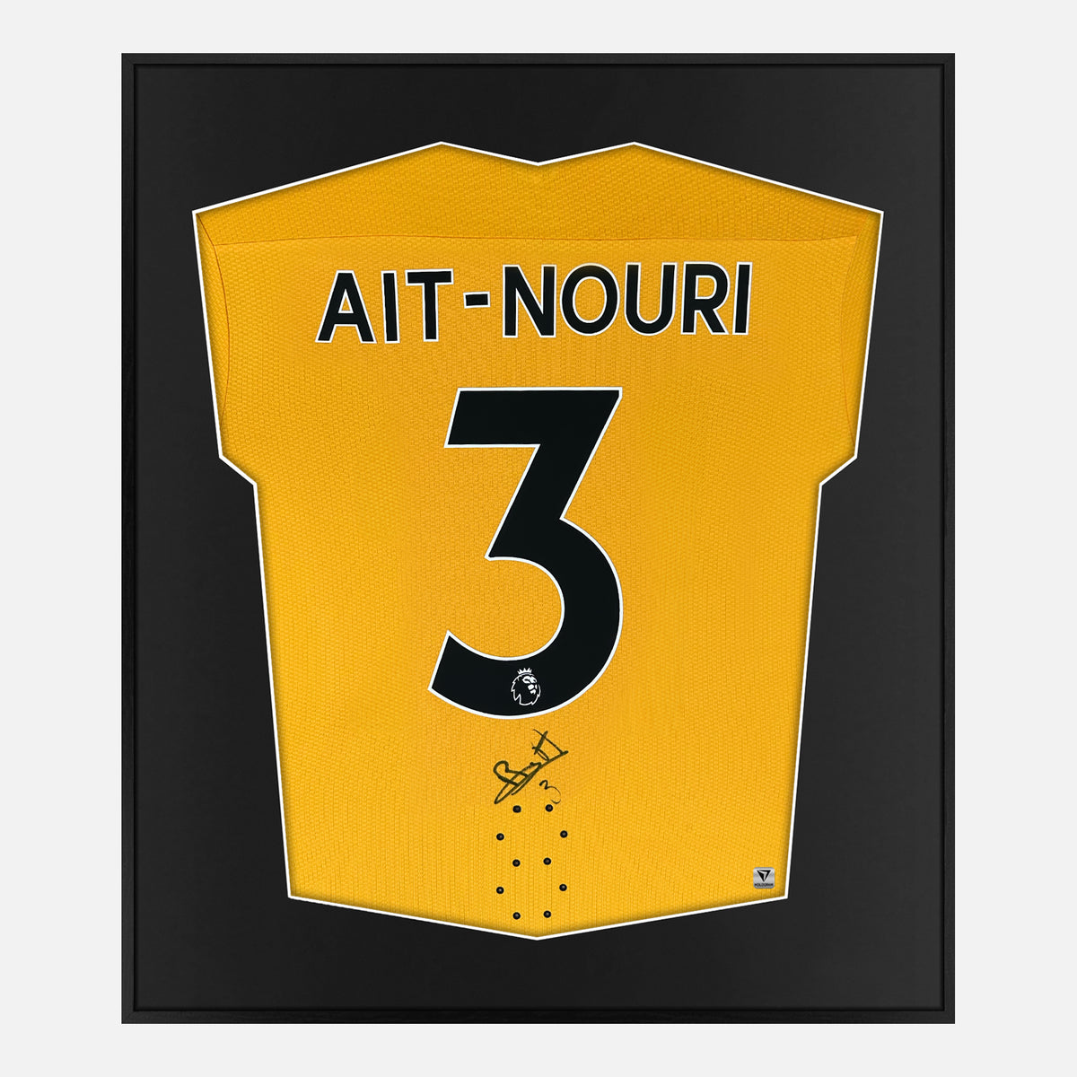Framed Rayan Ait-Nouri Signed Wolves Shirt, Orange Home [Lite] — Authentic signature with NFC and COA | The Vault