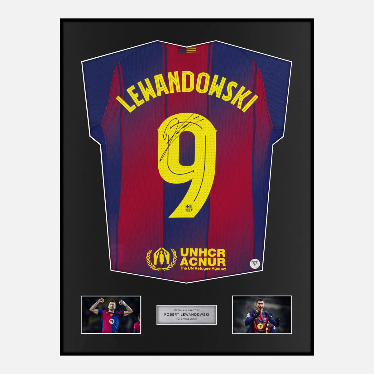 Framed Robert Lewandowski Signed Barcelona Shirt 2025-26 Home [Classic] — Verified autograph with NFC and certificate | The Vault