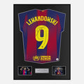 Framed Robert Lewandowski Signed Barcelona Shirt 2025-26 Home [Classic]