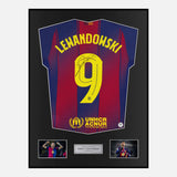 Framed Robert Lewandowski Signed Barcelona Shirt 2025-26 Home [Classic]