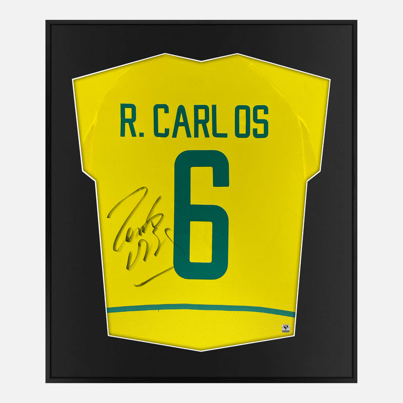 Framed Roberto Carlos Signed Shirt, Brazil World Cup Winners [Mini]