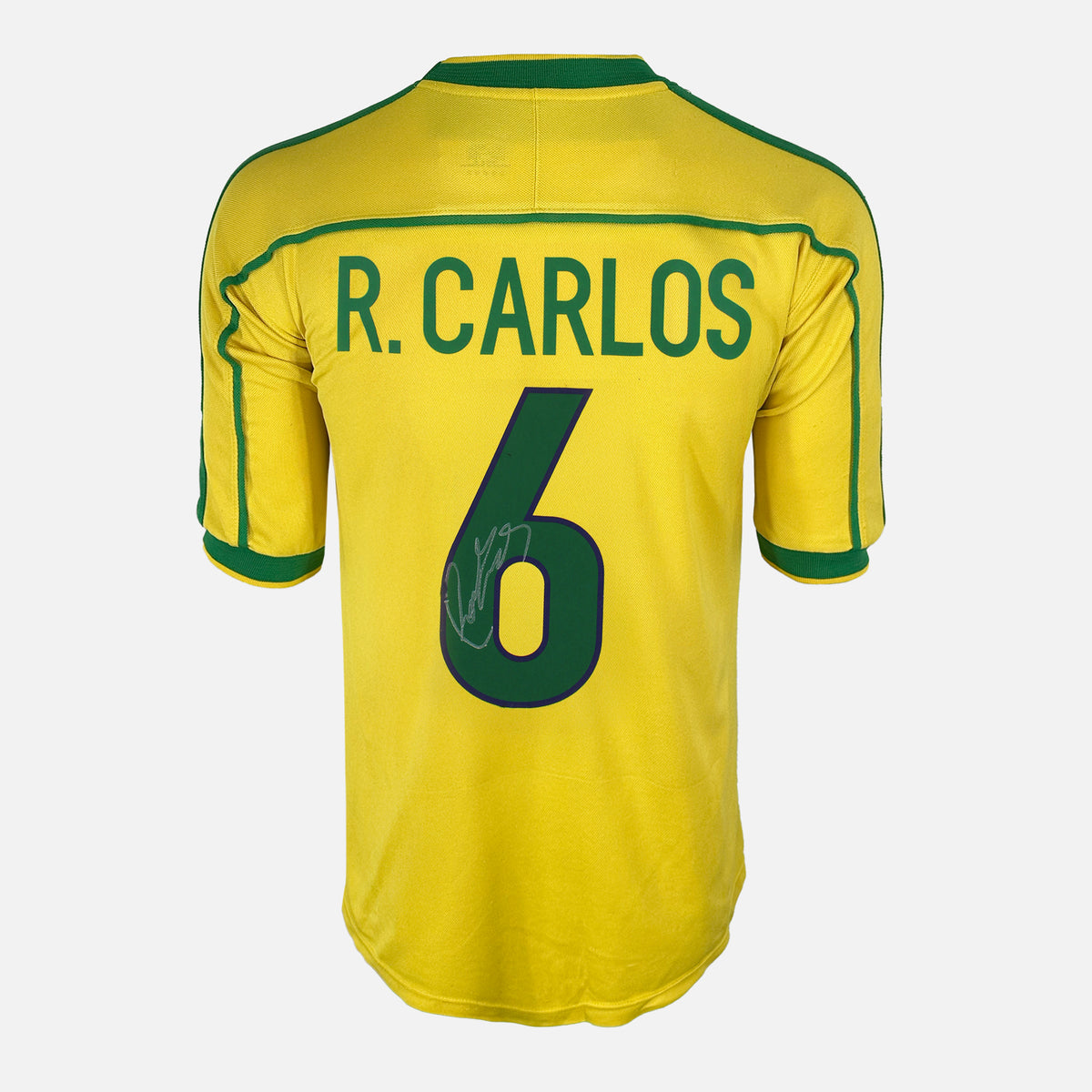 Roberto Carlos Signed Brazil Shirt 1998-00 Home [6] — Brazil signed shirt from the 1998 to 2000 season | The Vault