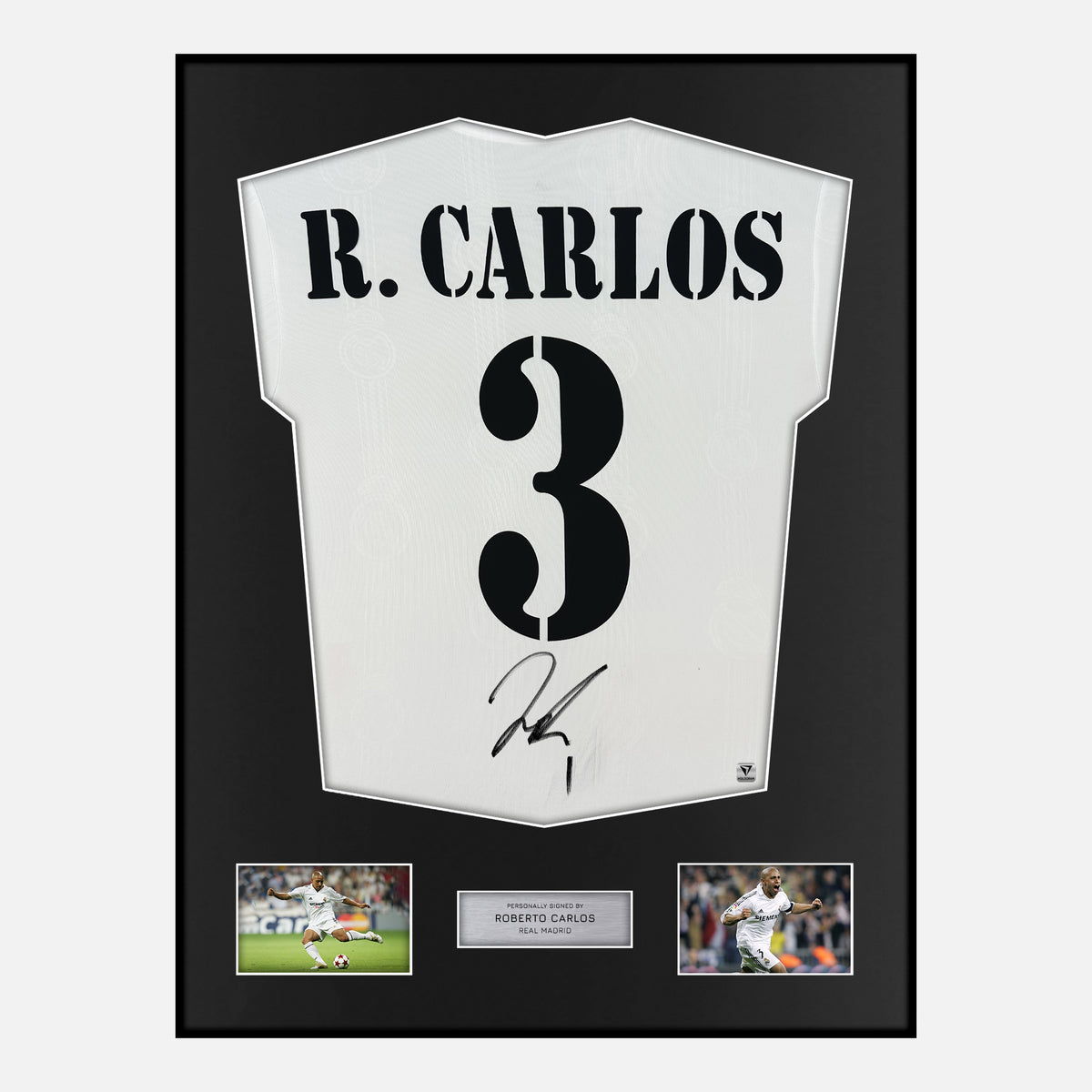 Framed Roberto Carlos Signed Real Madrid Shirt Home 3 [Classic] — Verified autograph with NFC and certificate | The Vault