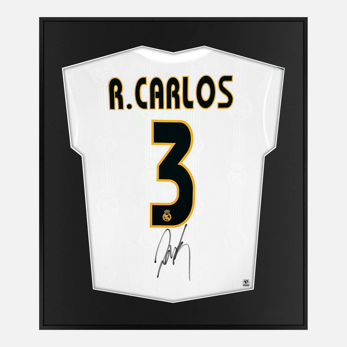 Framed Roberto Carlos Real Madrid Signed Shirt, White Home [Lite] — Authentic signature with NFC and COA | The Vault