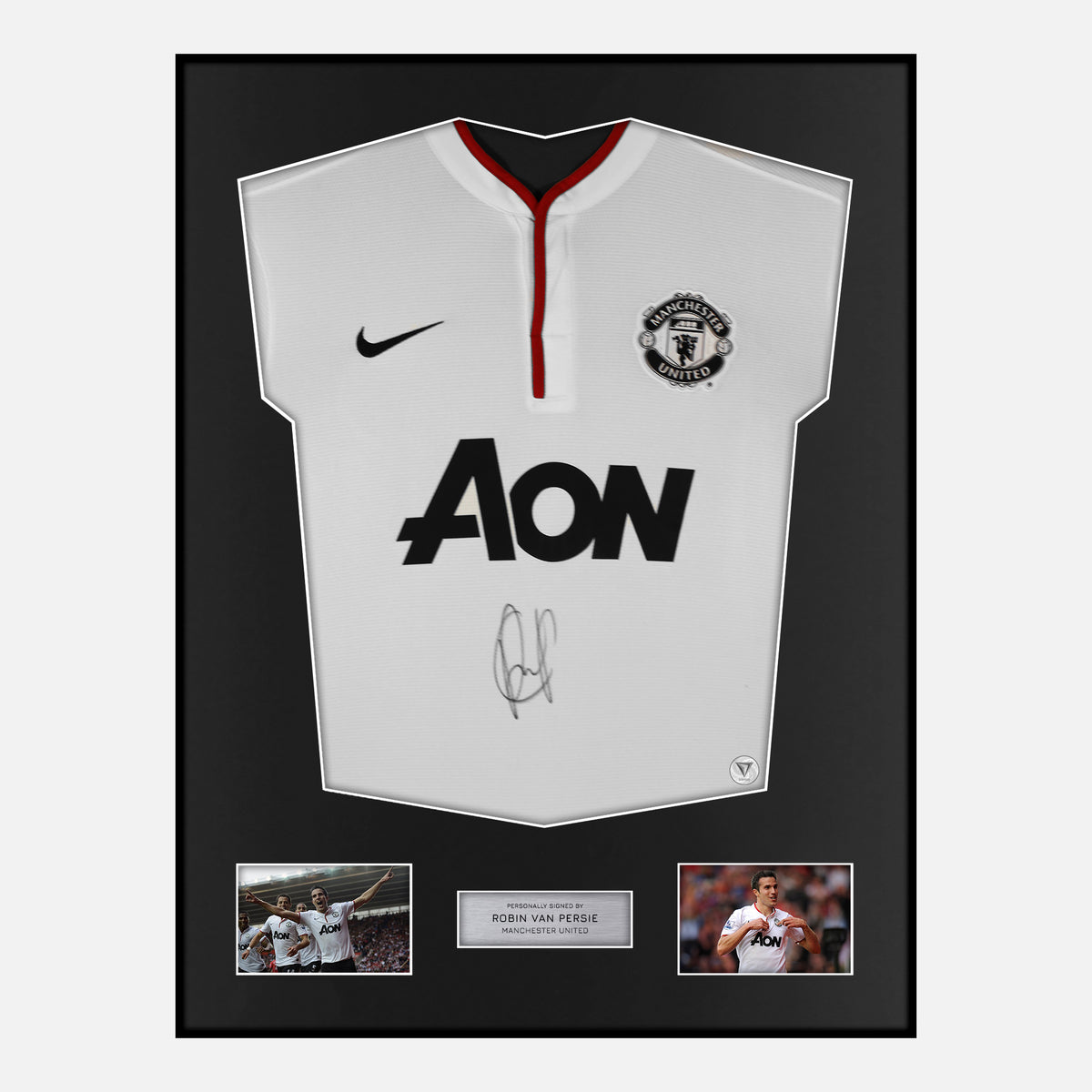 Framed Robin Van Persie Signed Manchester United Shirt Away 2012-13 [Classic] — Verified autograph with NFC and certificate | The Vault