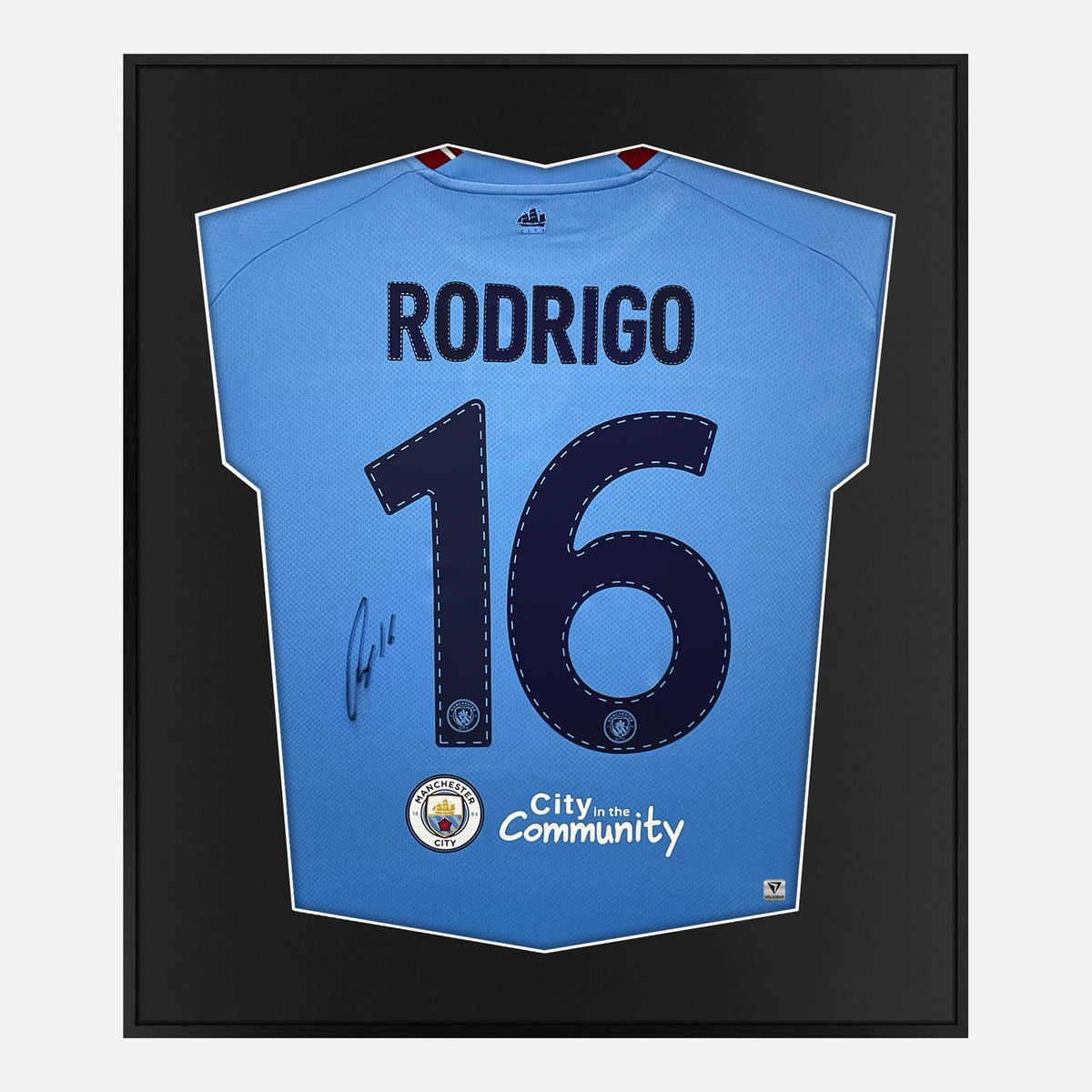 Framed Rodri Signed Shirt, Manchester City 2023 Treble Winners [Lite] — Authentic signature with NFC and COA | The Vault