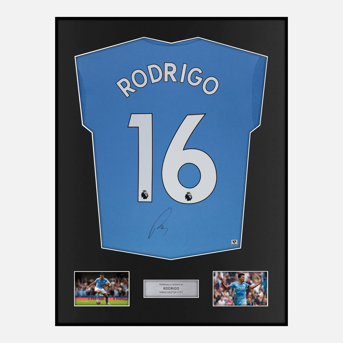 Framed Rodrigo Signed Manchester City Shirt 2021-22 Home [Classic] — Verified autograph with NFC and certificate | The Vault