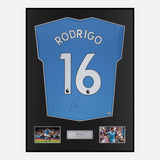 Framed Rodrigo Signed Manchester City Shirt 2021-22 Home [Modern]