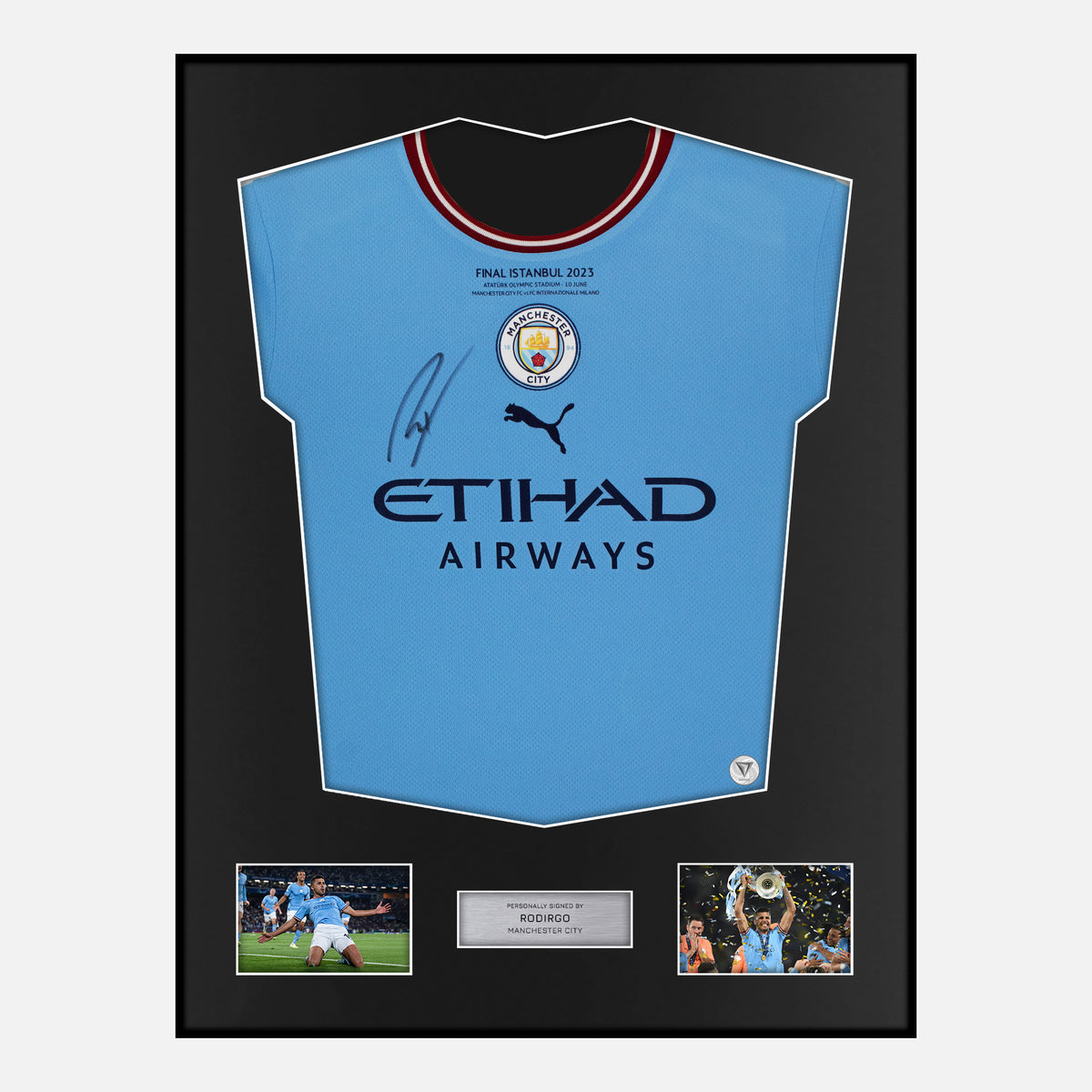 Framed Rodri Signed Manchester City Shirt 2023 CL Final [Classic] — Verified autograph with NFC and certificate | The Vault