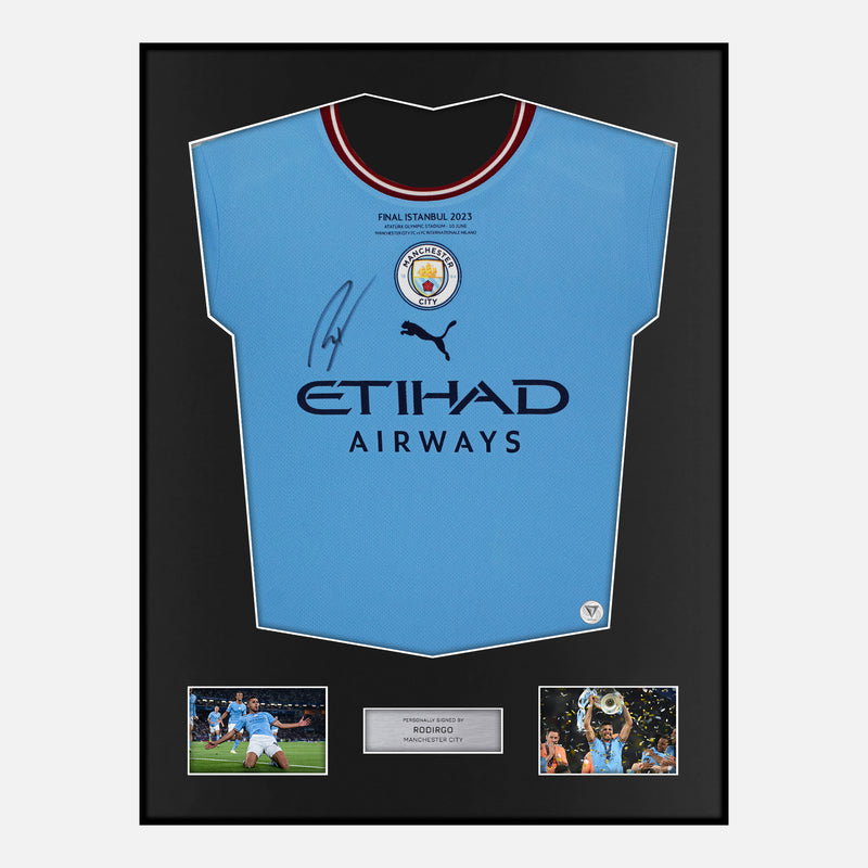 Framed Rodri Signed Manchester City Shirt 2023 CL Final [Modern]