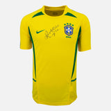 Framed Ronaldinho Signed Brazil Shirt 2002 World Cup Winners [Modern]