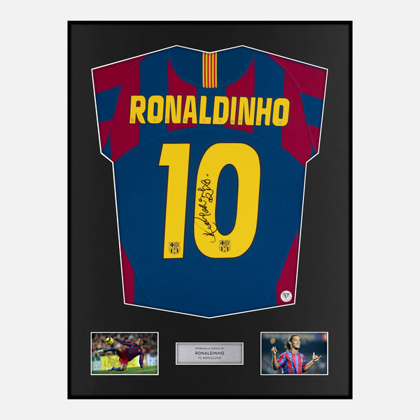 Framed Ronaldinho Signed Barcelona Shirt 2006 CL Final [Classic]