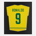 Framed Ronaldo Signed Brazil Shirt 2002-04 Home [Lite]