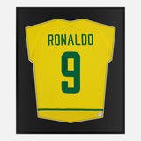 Framed Ronaldo Signed Brazil Shirt 2002-04 Home [Lite]