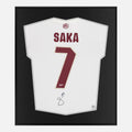 Framed Saka Signed Arsenal Shirt, White Adidas third away [Lite]