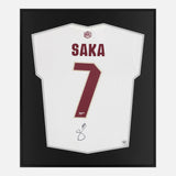 Framed Saka Signed Arsenal Shirt, White Adidas third away [Lite]
