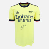 Framed Bukayo Saka Signed Arsenal Shirt 2021-22 Away [Modern]