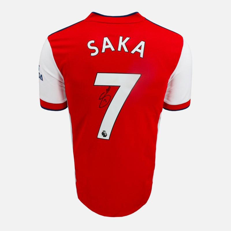 Framed Bukayo Saka Signed Arsenal Shirt 2021-22 Home [Mini]