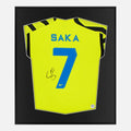 Framed Saka Signed Arsenal Shirt, Neon Yellow Away [Lite]