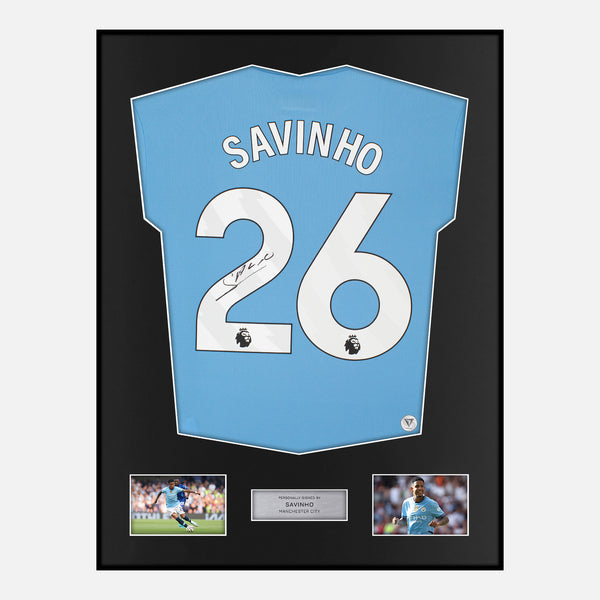 Framed Savinho Signed Manchester City Shirt 2024-25 Home [Classic]