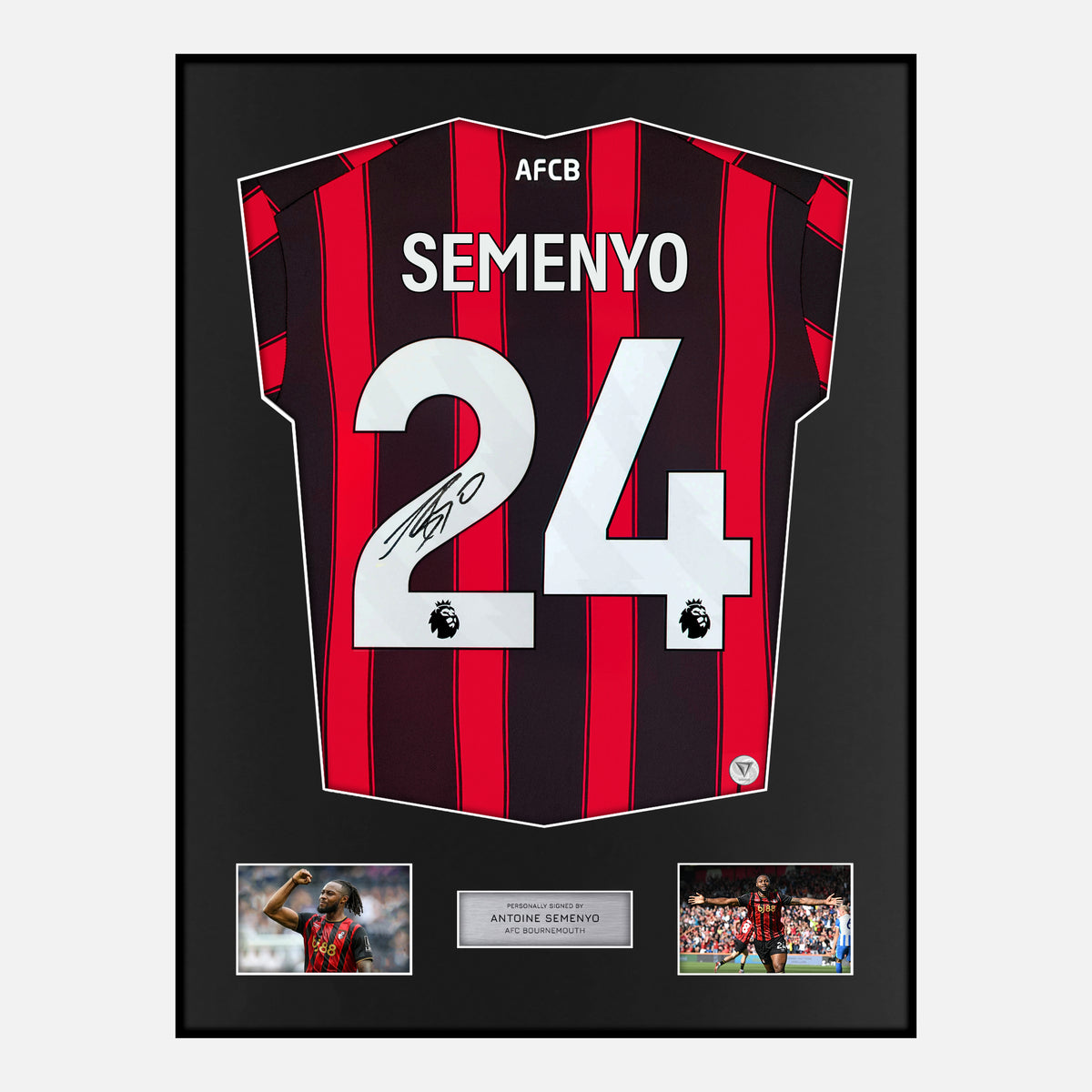 Framed Antoine Semenyo Signed Bournemouth Shirt Home 2023-24 [Classic] — Verified autograph with NFC and certificate | The Vault