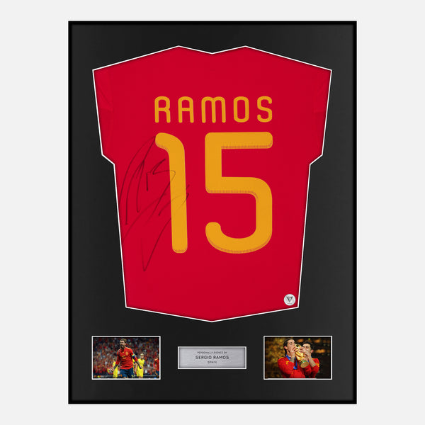 Framed Sergio Ramos Signed Spain Shirt 2010 World Cup [Modern]