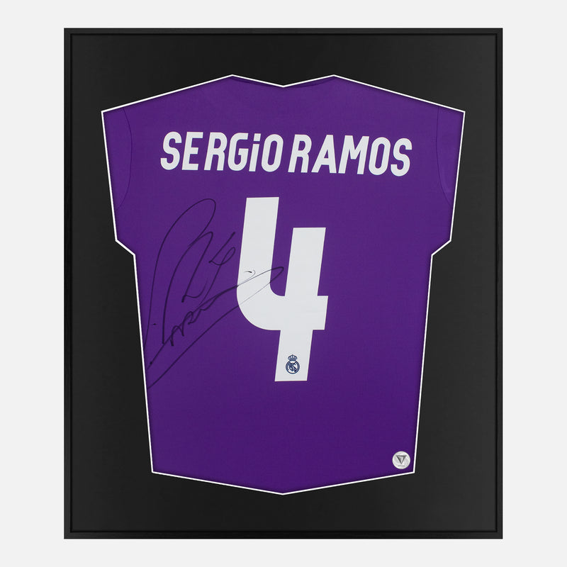 Framed Sergio Ramos Signed Real Madrid Shirt, Purple Final [Lite]