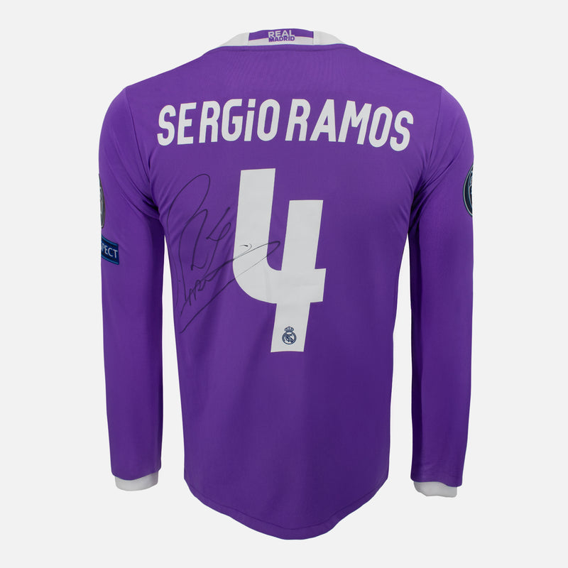 Framed Sergio Ramos Signed Real Madrid Shirt 2016-17 Away [Classic]