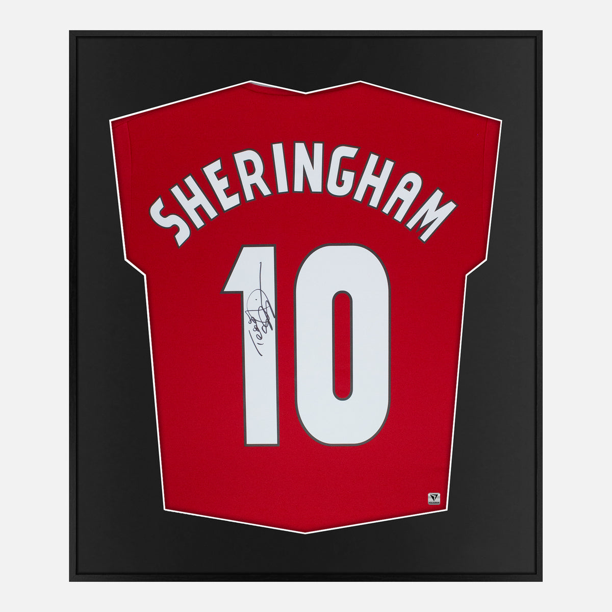 Framed Sheringham Signed Shirt, Manchester United 1999 Final [Lite] — Authentic signature with NFC and COA | The Vault