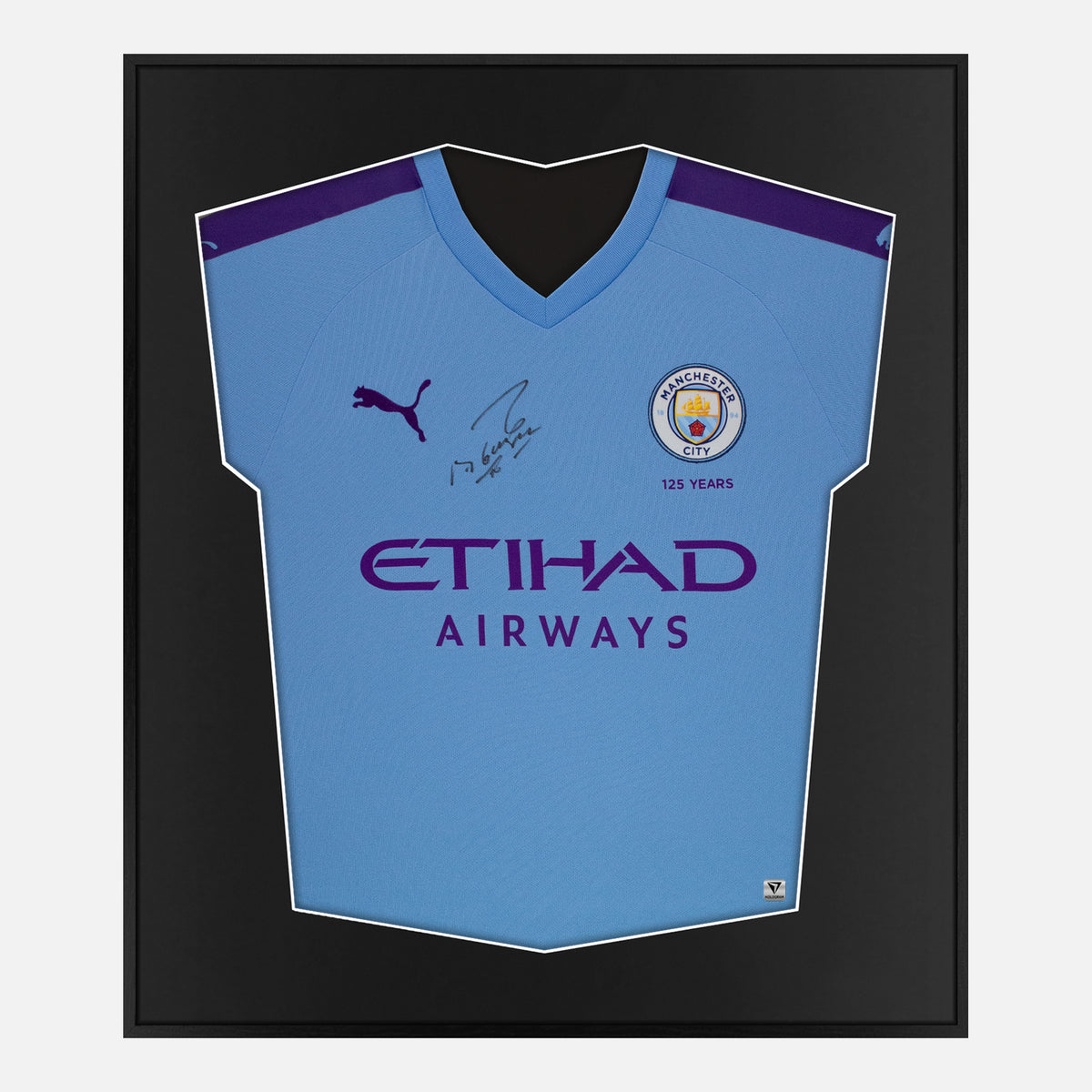Framed Agüero Signed Manchester City Shirt, Blue, New [Lite] — Authentic signature with NFC and COA | The Vault