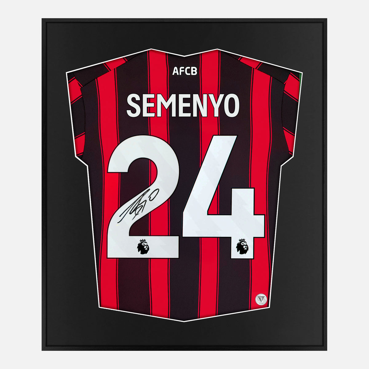 Framed Semenyo Signed Shirt, AFC Bournemouth Home [Lite] — Authentic signature with NFC and COA | The Vault