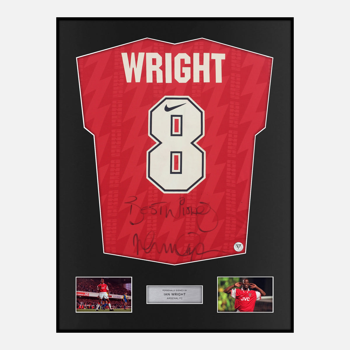 Framed Ian Wright Signed Arsenal Shirt Nike Home [Classic] — Classic framed Arsenal shirt signed by Ian Wright | The Vault