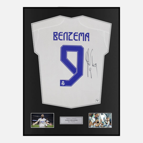 Framed Karim Benzema Signed Real Madrid Shirt Home 2021-22 [Classic]